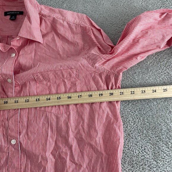 Lands End Womens Red & White Striped Cotton Button-UpShirt Size L 3840 - Picture 6 of 8